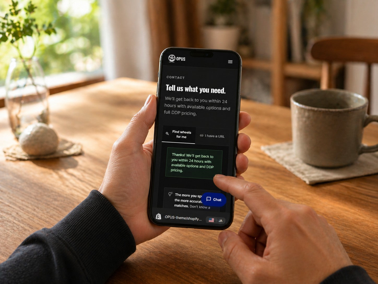 Customer tapping the OPUS contact form on their phone