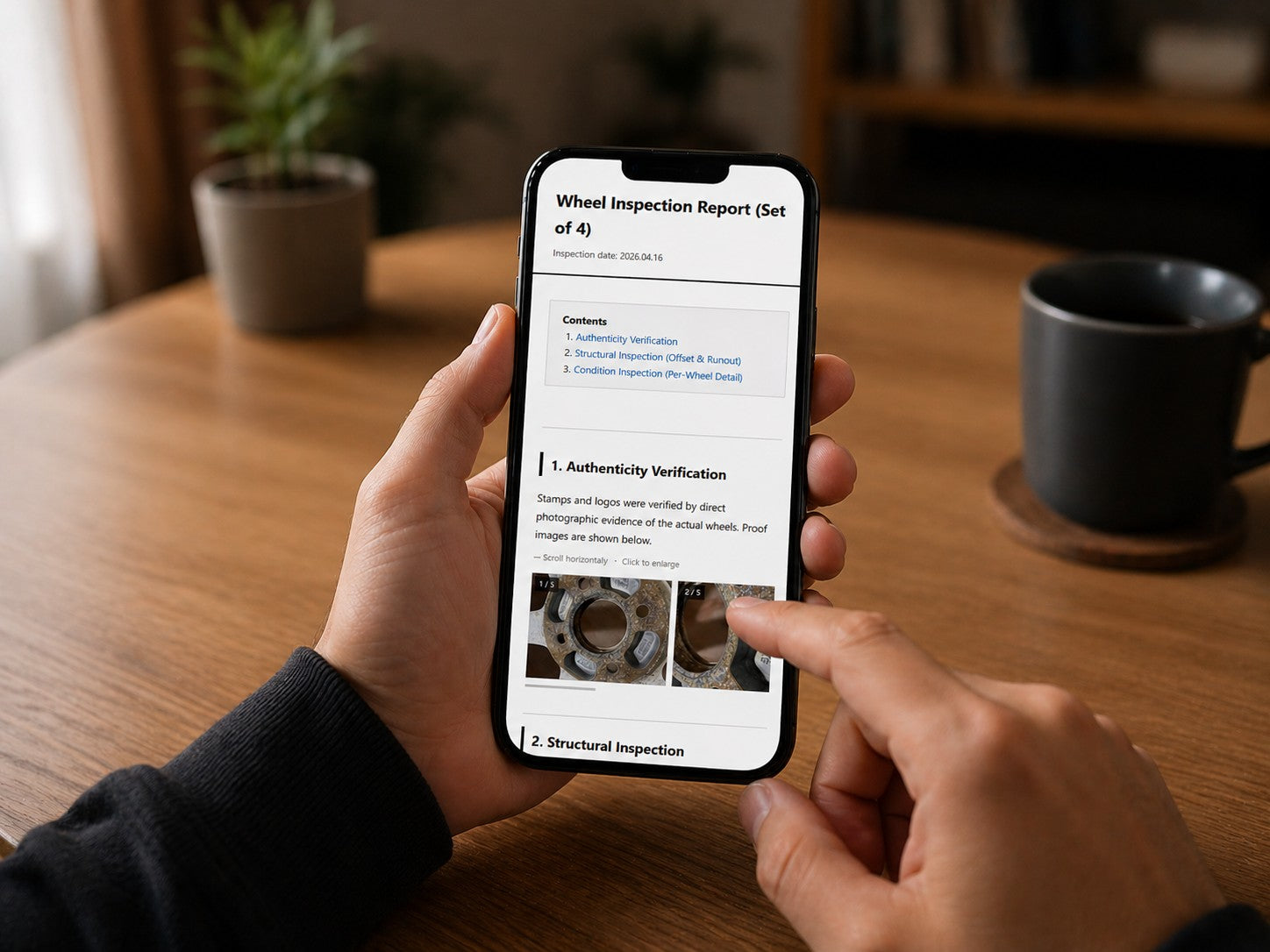 Customer reviewing the photo-documented inspection report and quote on a phone